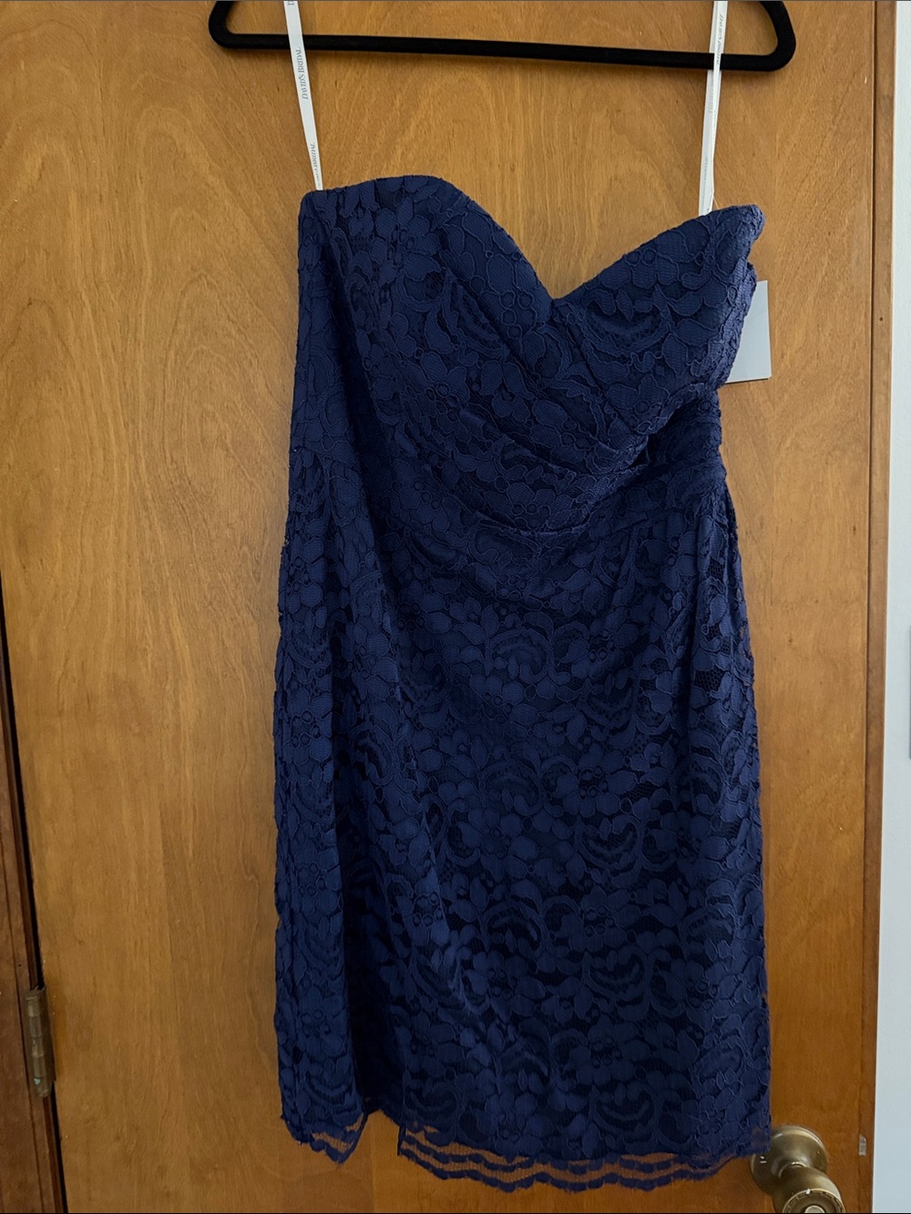 David's Bridal Navy Strapless Lace Cocktail Dress